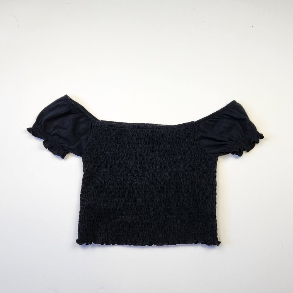 NWOT Pacsun Me to We Black Smocked Off The Shoulder Crop Top sz S